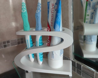 Customizable Toothbrush Toothpaste holder for 3, 2, 1 - personalised - case stand - modern and stylish - 3D printed - bathroom organiser