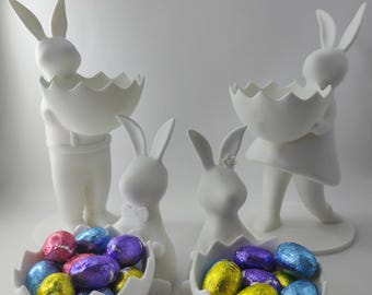 3D Printed Easter Bunny Family Bowl: Minimalist Home Decor, Chocolate Egg Basket