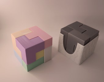 3D Printed Cube Puzzle Brain Teaser with Case