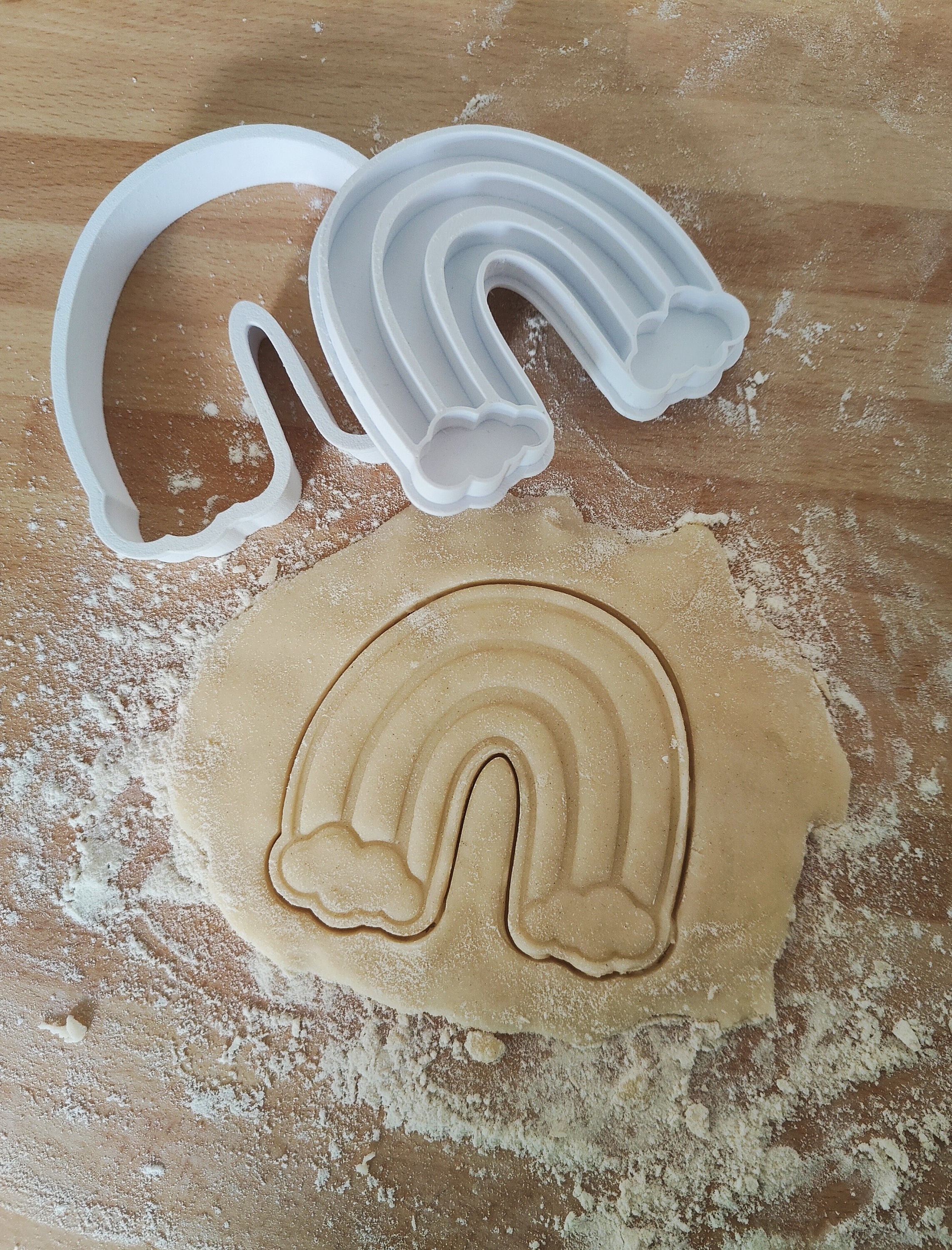 Cute Rainbow Cookie Cutter and embosser, christening day, baby shower - bake stamp - 3D printed - polymer clay cutter -  sky, sun, rain