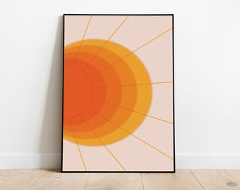 Sun Burst Illustration, Printable Wall Art, Mid Century Print, Abstract Sun Art, Bright Colors Boho Print, Geometric Minimalist Print Decor