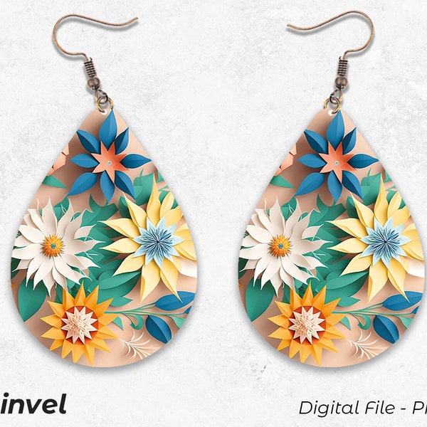 Origami Earring Sublimation Teardrop Earring Designs Template PNG, Instant Digital Download