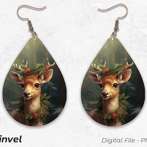 Christmas Earrings, Deer Earrings, Digital Download, Christmas Sublimation Template, Teardrop Earrings, Christmas Deer PNG