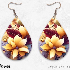 Teardrop Earring Png, Floral Sublimation Earring Designs, Earring Sublimation Designs, Digital Png Instant Download