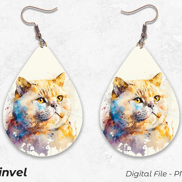 Teardrop Earrings, British Shorthair Cat Sublimation Earring Designs Template PNG, Sublimation Design, Digital Download