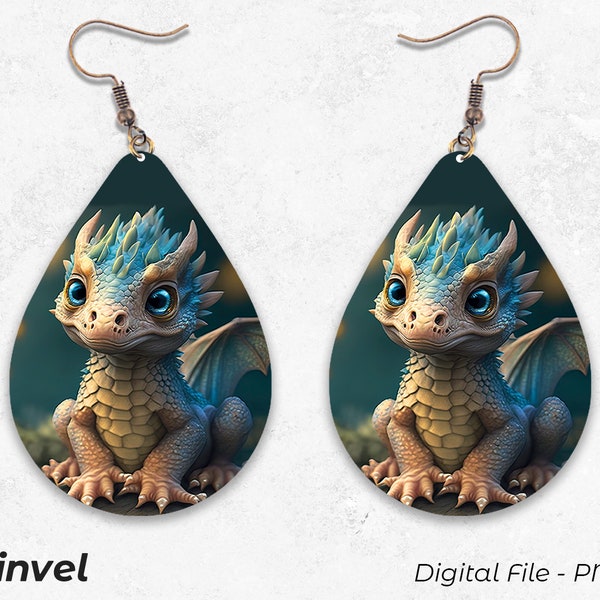 Baby Dragon Earrings, Teardrop Earrings, Earrings Design, Sublimation PNG, Digital Download