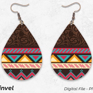 Teardrop Earrings, Aztec Pattern Earrings, Earrings Design, Sublimation PNG, Digital Download