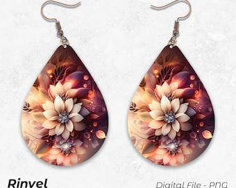 Floral earrings png sublimation, Flowers Earrings Teardrop png, Cute Earrings Designs, Tear Drop Earring Printable Instant Download