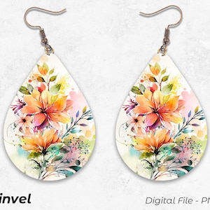 Teardrop Earring Png, aquarel bloemen sublimatie oorbel ontwerpen, oorbel sublimatie ontwerpen, digitale Png Instant Download
