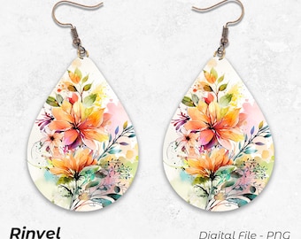 Teardrop Earring Png, Watercolor Floral Sublimation Earring Designs, Earring Sublimation Designs, Digital Png Instant Download