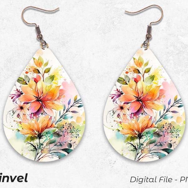 Teardrop Earring Png, Watercolor Floral Sublimation Earring Designs, Earring Sublimation Designs, Digital Png Instant Download