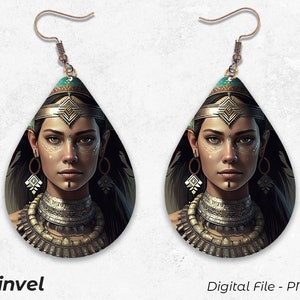 Teardrop Earrings, Aztec Woman Earrings, Digital Download, Sublimation PNG, Earrings Design