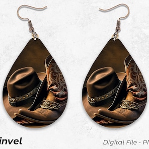 Teardrop Earrings, Cowboy Boots and Hat Earrings, Sublimation Design, Digital Download PNG
