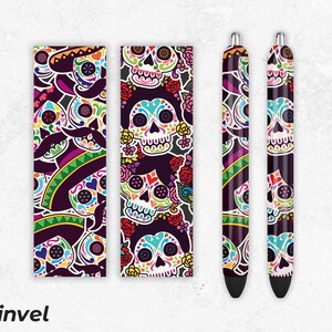 Owijki na długopisy PNG, Owijki na długopisy Sugar Skull Wzory sublimacji, Owijki na długopisy epoksydowe, Wydruki sublimacyjne, Plik PNG do pobrania cyfrowego