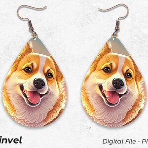 Corgi Earrings, Teardrop Earrings Sublimation, Earrings Design, Digital Download PNG