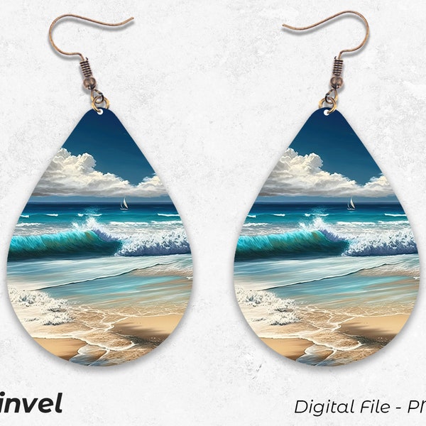 Ocean Teardrop Earrings, Beach Sublimation PNG, Digital Download, Earrings Design