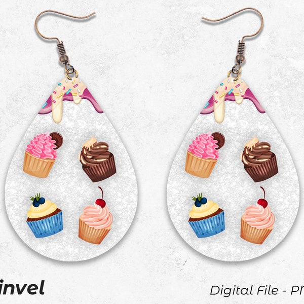 Desserts Cupcakes, Macaroons, Cake Sublimation Earring Designs Template PNG, Instant Digital Download