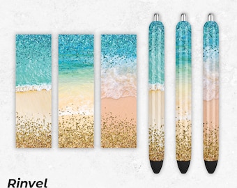 Pen Wraps PNG, Strand Glitter Pen Wraps Sublimationsentwürfe, Wasserschiebe-Epoxid-Stift Wraps, Sublimationsdrucke, PNG-Datei digitaler Download