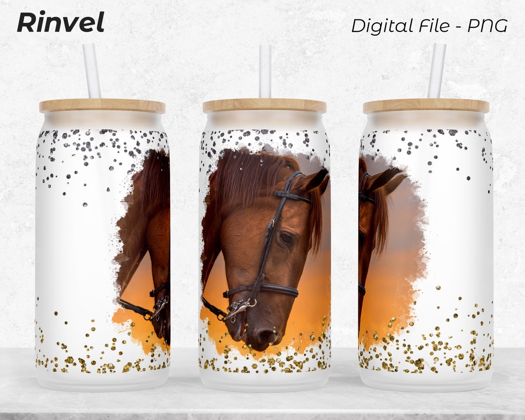 Horse 16 Oz Libbey Glass Can Tumbler Sublimation Design, Glass Can ...