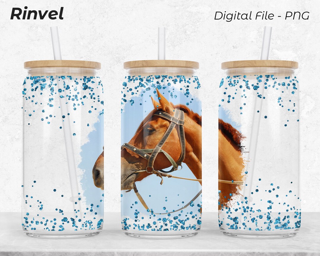16 Oz Libbey Glass Can Tumbler Sublimation, Horse Can Glass Wrap ...