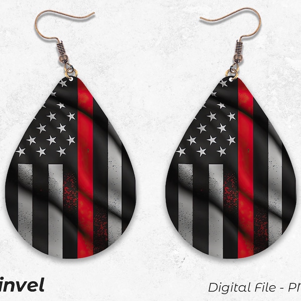 Thin Red Line Teardrop Earrings, Earrings Sublimation, Digital Download PNG, Earring Designs