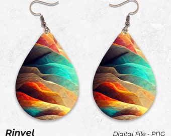 Colorful Earring, Sublimation Earring Designs Template Earring Blanks Design Teardrop Earring PNG Instant Digital Download