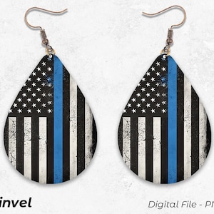 Teardrop Earrings, Thin Blue Line Earrings, Earrings Design, Sublimation PNG, Digital Download