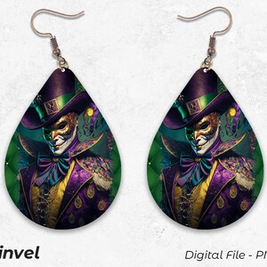 Teardrop Earrings, Mardi gras mask Sublimation Earring Designs Template PNG, Sublimation Design, Digital Download