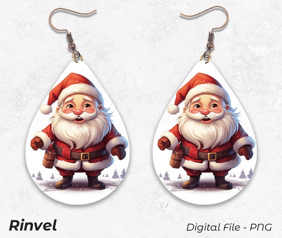 Santa Claus Earrings, Digital Download PNG, Sublimation Template, Holiday Earrings, Christmas Gift, Teardrop Earrings