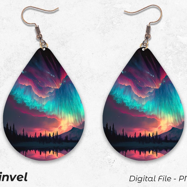 Northern Lights Sublimation Earring Designs Template, Instant Digital Download Earring Blanks Design, Teardrop Earring PNG Earring Downloads