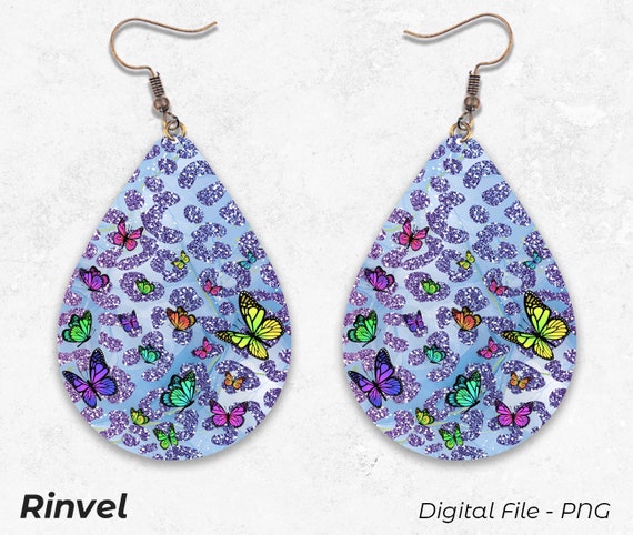 Blue Butterflies Sparkle Sublimation Earring Designs Template, Earring  Blanks Design, Teardrop Earring PNG, Instant Digital Download 