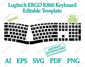 Logitech ERGO K860 Keyboard Editable Template by DigiArtist Store, Logitech Wireless Ergonomic Template in Instant Digital Download, DS391