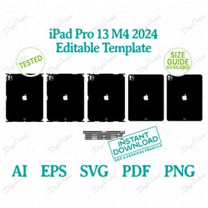 Könnte beinhalten: Eine digitale Vorlage für ein iPad Pro 13 M4 2024. Die Vorlage ist schwarzweiß und enthält den Text "iPad Pro 13 M4 2024 Bearbeitbare Vorlage". Die Vorlage ist zum sofortigen Download verfügbar und kein physisches Produkt. Die Vorlage ist in den Formaten AI, EPS, SVG, PDF und PNG verfügbar.