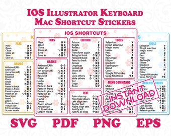iOS Illustrator Keyboard Mac Shortcut Stickers in 3 Multi-Color Cute Keyboard Stickers Shortcuts in Instant Digital Downloadable Files