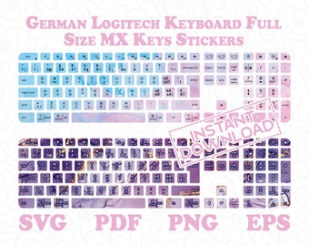 German Logitech Keyboard Full Size MX Keys Keyboard Stickers - Set of 6 Logitech MX Keys Cute Keyboard Stickers - Instant Digital Download