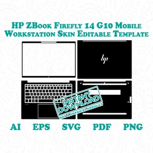 May include: A black and white digital illustration of a laptop computer with the HP logo on the lid. The laptop is open and the keyboard is visible. The text "INSTANT DOWNLOAD NOT A PHYSICAL PRODUCT" is in a red stamp on the laptop screen. The text "AI EPS SVG PDF PNG" is at the bottom of the image.