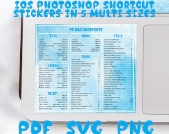 Adesivi per scorciatoie Adobe Photoshop per Mac, confezione da 5 dimensioni, scorciatoie da tastiera Photoshop per iOS, download digitale istantaneo