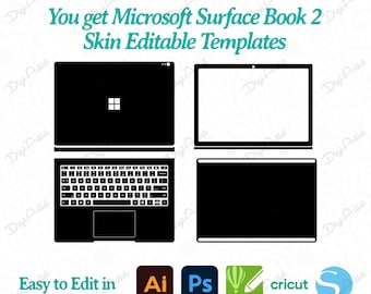 Microsoft Surface Book 2 13.5-inch Skin Editable Template by DigiArtist Store, Surface Book 2 Template in Instant Digital Download, DS327