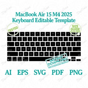 Mall för tangentbordsklistermärken till MacBook Air 15 M4 2025 från DigiArtist Store, redigerbar mall för MacBook Air 15-tums nedladdning, D378