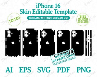 iPhone 16 Skin Editable Template by DigiArtist Store, Apple iPhone 16 Case Skin Template in Instant Digital Download, DS279