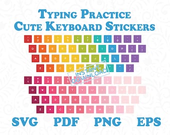 Typing Practice Cute Keyboard Stickers in 4 Muti-Color 1.5cm Key Keyboard Cover Stickers, Instant Digital Download DS031