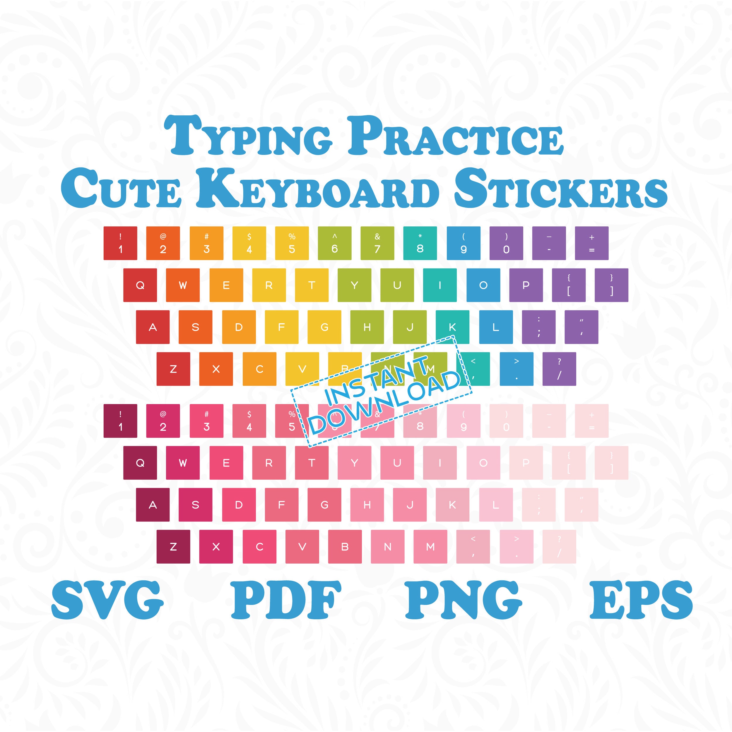 Typing Practice Cute Keyboard Stickers in 4 Muti-color 1.5cm Key ...