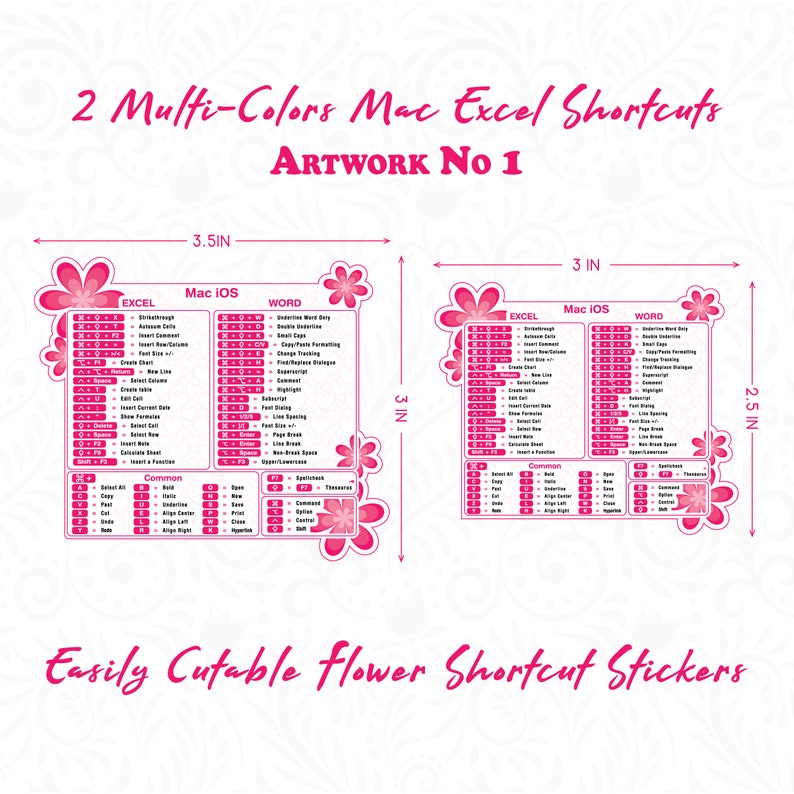 Mac IOS Excel Shortcut Stickers in 2 Flower Word Mac Shortcut Sticker ...