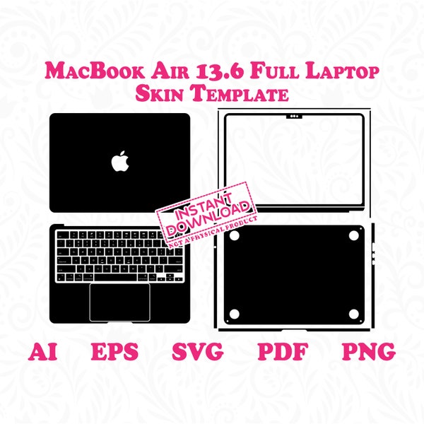 MacBook Air 13 Case Full Laptop Skin Editable Template, MacBook Case Cute Keyboard Stickers Template, Instant Digital Download