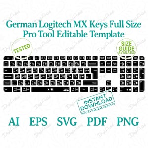 German Logitech MX Keys Full Size Pro Tool Editable Template by DigiArtist Store, Pro Tools Keyboard in Instant Digital Download, DS343