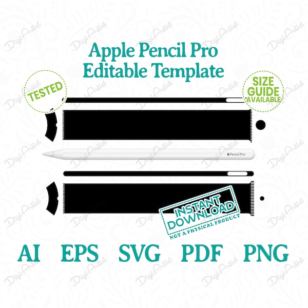 Apple Pencil Pro Editable Template by DigiArtist Store, Apple Pencil Skin Template in Instant Digital Download, DS232