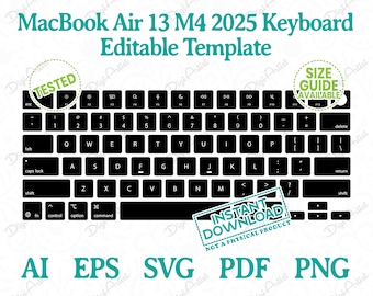 MacBook Air 13 M4 2025 Keyboard Stickers Editable Template by DigiArtist Store, MacBook Air 13 Template in Instant Digital Download, D376