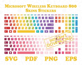 Microsoft Wireless Keyboard 800 Skins - Set of 8 Multi-Color Typing Practice Cute Keyboard Stickers - Instant Digital Download