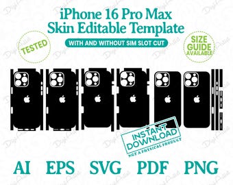 iPhone 16 Pro Max Skin Editable Template by DigiArtist Store, Apple iPhone 16 Pro Max Case Skin Template in Instant Digital Download, DS282