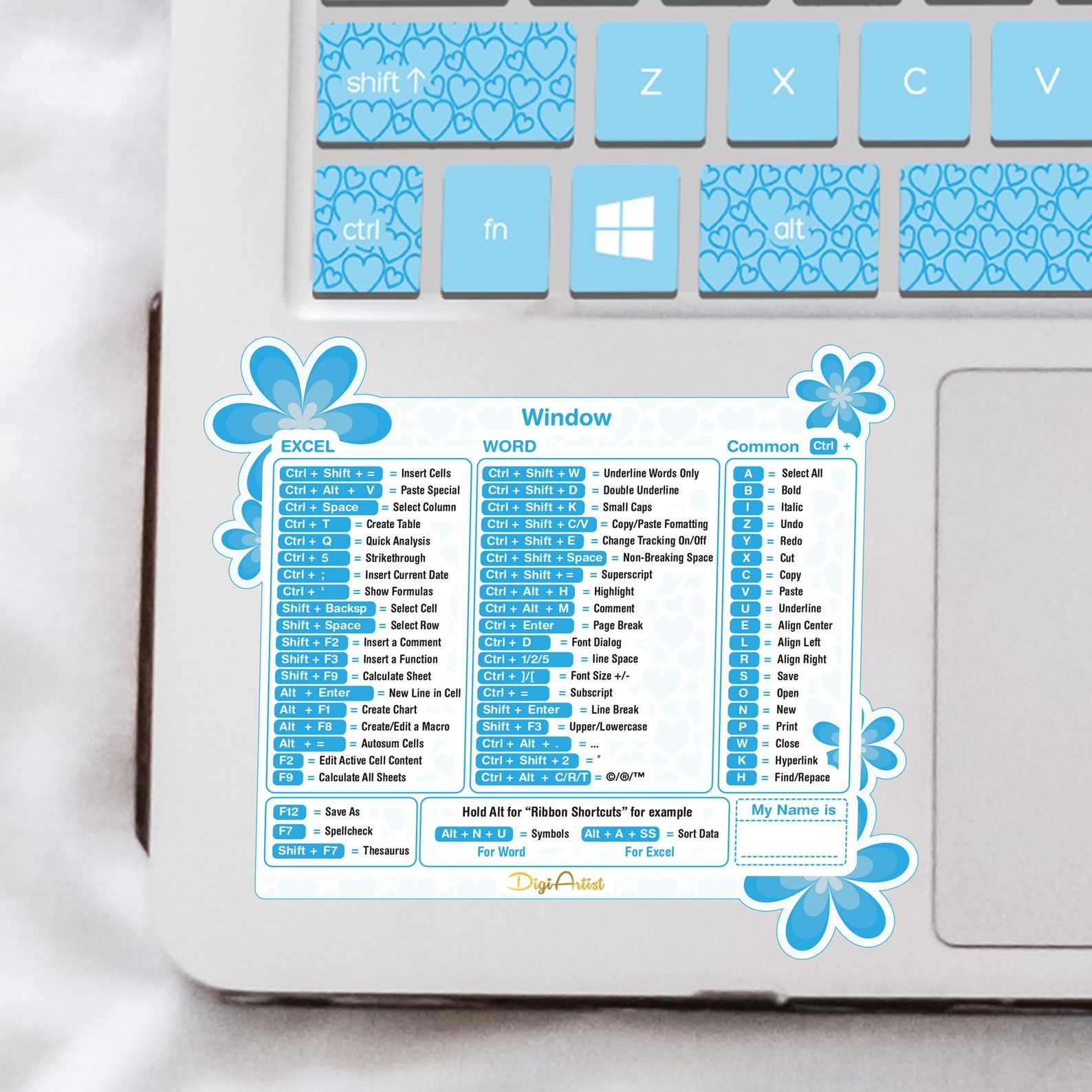 Excell File Stickers Word and Excel Shortcut Stickers in 2 Multi-colors and Sizes Flower ...